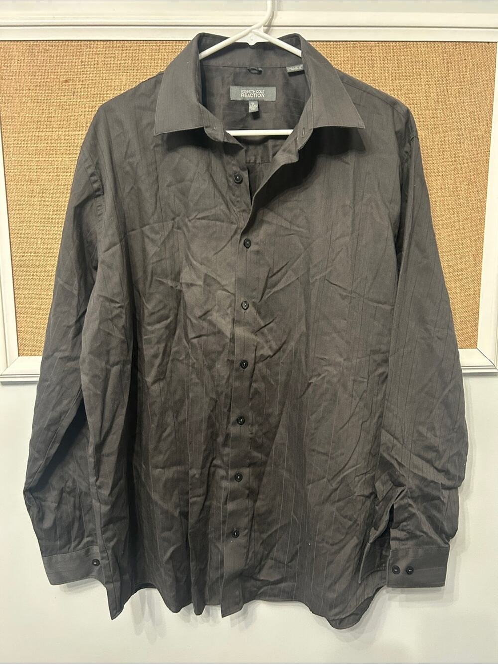 Kenneth Cole Reaction Men's Dark Charcoal Pinstripe Dress Shirt